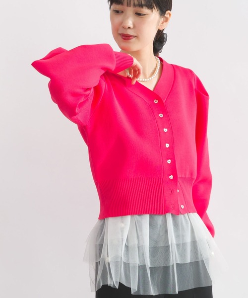 PICCIN PERLA（ピッチンペルラ）の「ハートボタンタックスリーブカーディガン（カーディガン/ボレロ・レディース・オフホワイト/ブラック/ピンク・M）」の21枚目の写真