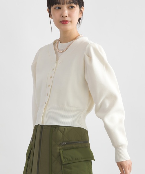 PICCIN PERLA（ピッチンペルラ）の「ハートボタンタックスリーブカーディガン（カーディガン/ボレロ・レディース・オフホワイト/ブラック/ピンク・M）」の7枚目の写真