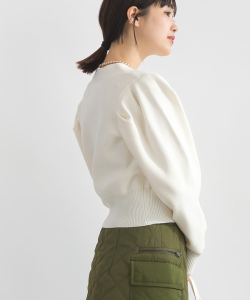 PICCIN PERLA（ピッチンペルラ）の「ハートボタンタックスリーブカーディガン（カーディガン/ボレロ・レディース・オフホワイト/ブラック/ピンク・M）」の5枚目の写真