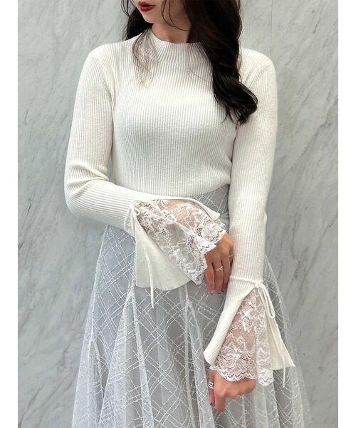 dazzlin（ダズリン）の「ヘムレースリブニットトップス（ニット/セーター・レディース・ブラック/オフホワイト/ベージュ/グレー/ピンク・FREE）」の9枚目の写真