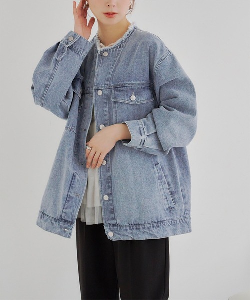 titivate（ティティベイト）の「ノーカラービッグデニムジャケット（デニムジャケット・レディース・ブラック/ブルー/オフホワイト・M）」の3枚目の写真