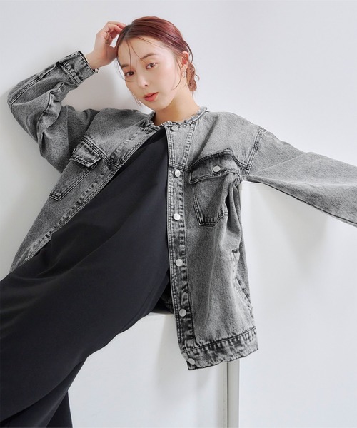 titivate（ティティベイト）の「ノーカラービッグデニムジャケット（デニムジャケット・レディース・ブラック/ブルー/オフホワイト・M）」の11枚目の写真
