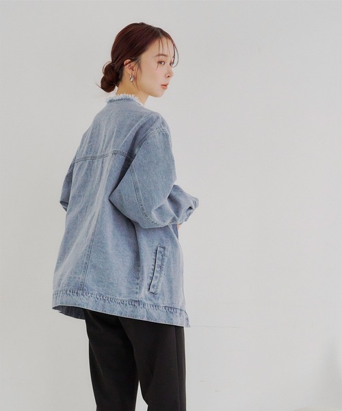 titivate（ティティベイト）の「ノーカラービッグデニムジャケット（デニムジャケット・レディース・ブラック/ブルー/オフホワイト・M）」の15枚目の写真