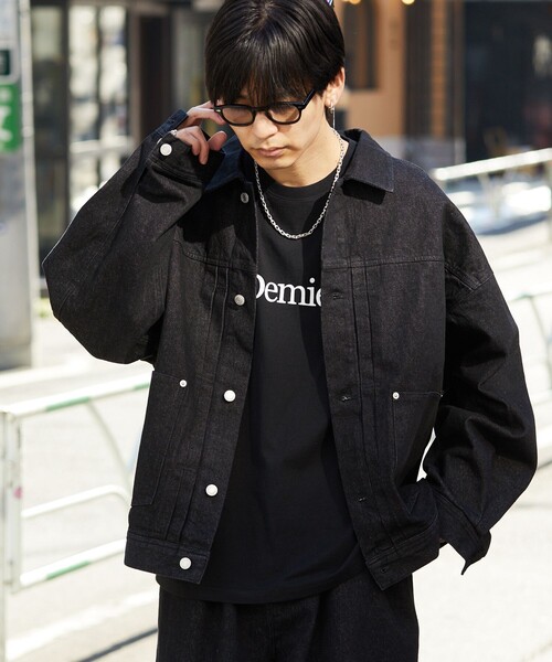 PUBLUX（パブリュクス）の「PUBLUX/パブリュクス ワイドビッグデニムジャケット/デニム/セットアップ対応(限定展開)（デニムジャケット・メンズ・ブルー/チャコールグレー/ブラック・SMALL/MEDIUM/LARGE）」の5枚目の写真