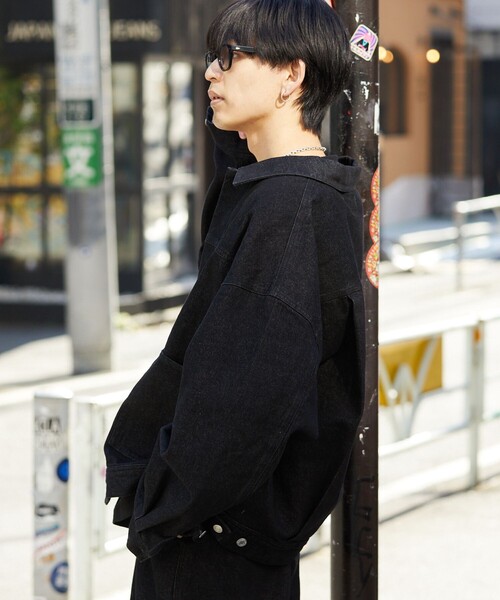 PUBLUX（パブリュクス）の「PUBLUX/パブリュクス ワイドビッグデニムジャケット/デニム/セットアップ対応(限定展開)（デニムジャケット・メンズ・ブルー/チャコールグレー/ブラック・SMALL/MEDIUM/LARGE）」の6枚目の写真