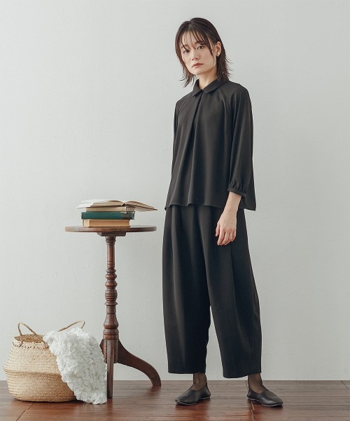 コルネリウスベスト&パンツ（黒）プラスサイズ 喪服・礼服】日本製生地使用 洗える防しわラグランスリーブデザイン