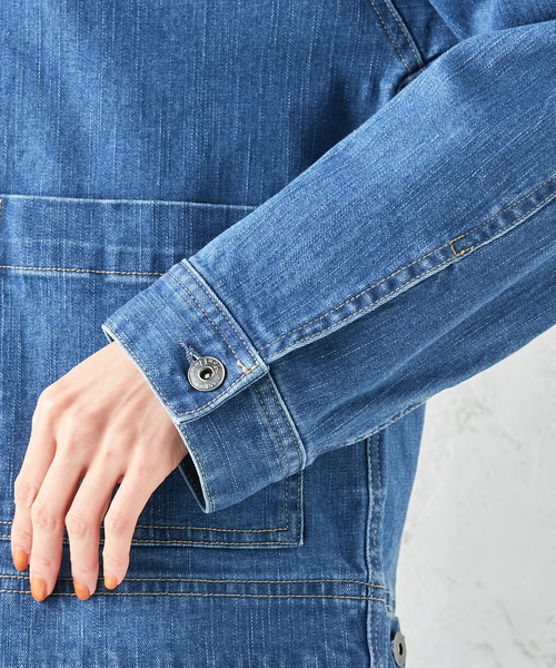 Petit Honfleur（プチオンフルール）の「ノーカラーデニムジャケット（デニムジャケット・レディース・ネイビー/ブルー・9号/11号/13号）」の8枚目の写真