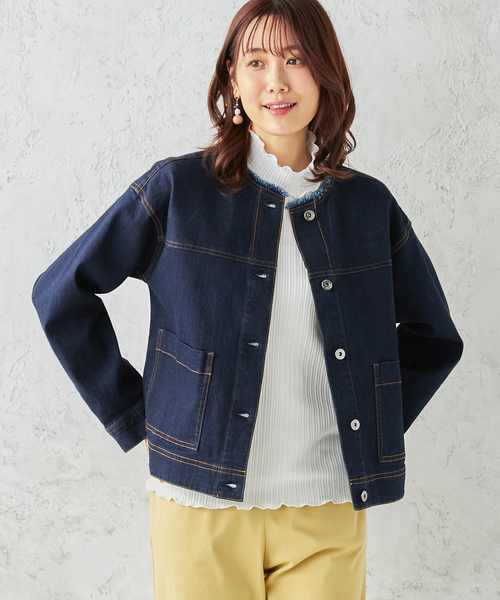 Petit Honfleur（プチオンフルール）の「ノーカラーデニムジャケット（デニムジャケット・レディース・ネイビー/ブルー・9号/11号/13号）」の21枚目の写真