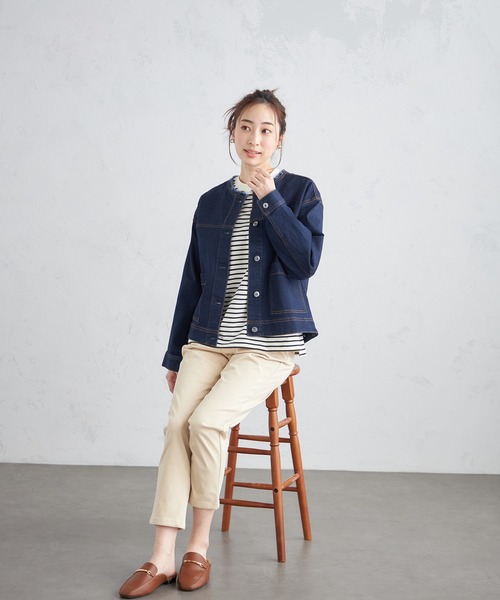 Petit Honfleur（プチオンフルール）の「ノーカラーデニムジャケット（デニムジャケット・レディース・ネイビー/ブルー・9号/11号/13号）」の19枚目の写真