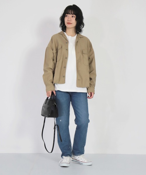 D.M.G.（ドミンゴ）の「[D.M.G. / ディーエムジー] テンセルバックサテン ファティーグジャケット（その他アウター・レディース・オリーブ/ベージュ・FREE）」の8枚目の写真