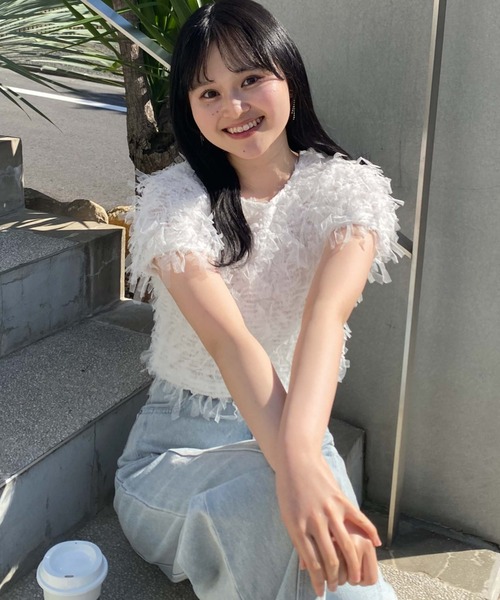 archives(アルシーヴ)の「リボンチュールコンパクトTOPS(Tシャツ/カットソー・レディース・オフホワイト/ブラック/アイボリー・MEDIUM)」の5枚目の写真