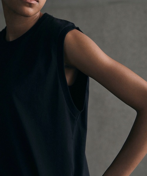 CALLNE（カルネ）の「【CALLNE】Cotton Basic Sleeveless Tee/コットン ベーシック ノースリーブT （抗菌＆防臭）（Tシャツ/カットソー・メンズ・ホワイト/ブラック・M/L）」の8枚目の写真