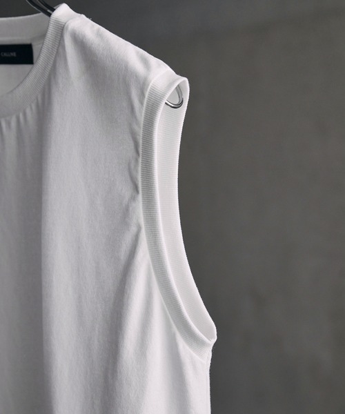 CALLNE（カルネ）の「【CALLNE】Cotton Basic Sleeveless Tee/コットン ベーシック ノースリーブT （抗菌＆防臭）（Tシャツ/カットソー・メンズ・ホワイト/ブラック・M/L）」の11枚目の写真