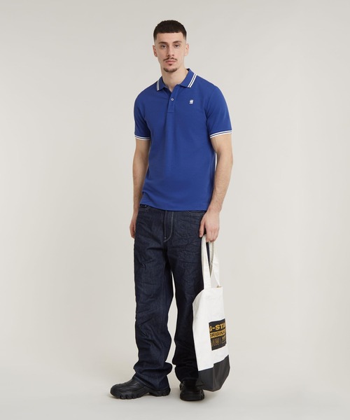 G-STAR（ジースター）の「DUNDA SLIM STRIPE POLO/ワンポイントロゴポロ（ポロシャツ・メンズ・ブルー・X-SMALL/X-LARGE/SMALL/MEDIUM/LARGE）」の2枚目の写真