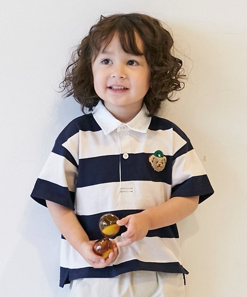 petit main（プティマイン）の「【リンク】太ボーダーラガーシャツ(キッズ)（Tシャツ/カットソー・キッズ・ネイビー/イエロー/ライトピンク/ブルー/ベージュ・90cm/80ｃｍ/130cm/120cm/100cm/110cm）」の3枚目の写真