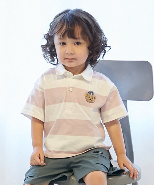 petit main（プティマイン）の「【リンク】太ボーダーラガーシャツ(キッズ)（Tシャツ/カットソー・キッズ・ネイビー/イエロー/ライトピンク/ブルー/ベージュ・90cm/80ｃｍ/130cm/120cm/100cm/110cm）」の5枚目の写真