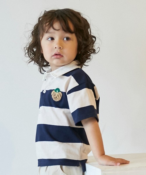 petit main（プティマイン）の「【リンク】太ボーダーラガーシャツ(キッズ)（Tシャツ/カットソー・キッズ・ネイビー/イエロー/ライトピンク/ブルー/ベージュ・90cm/80ｃｍ/130cm/120cm/100cm/110cm）」の17枚目の写真