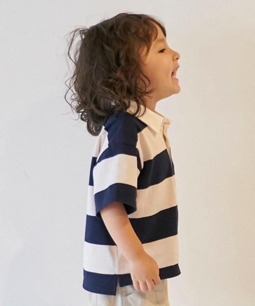 petit main（プティマイン）の「【リンク】太ボーダーラガーシャツ(キッズ)（Tシャツ/カットソー・キッズ・ネイビー/イエロー/ライトピンク/ブルー/ベージュ・90cm/80ｃｍ/130cm/120cm/100cm/110cm）」の18枚目の写真