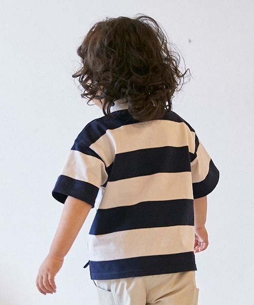 petit main（プティマイン）の「【リンク】太ボーダーラガーシャツ(キッズ)（Tシャツ/カットソー・キッズ・ネイビー/イエロー/ライトピンク/ブルー/ベージュ・90cm/80ｃｍ/130cm/120cm/100cm/110cm）」の19枚目の写真