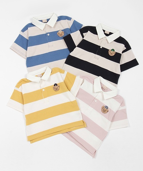 petit main（プティマイン）の「【リンク】太ボーダーラガーシャツ(キッズ)（Tシャツ/カットソー・キッズ・ネイビー/イエロー/ライトピンク/ブルー/ベージュ・90cm/80ｃｍ/130cm/120cm/100cm/110cm）」の6枚目の写真