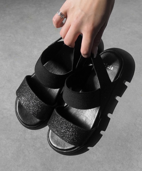 minia（ミニア）の「グリッターゴムスポサン（サンダル・レディース・ブラック/シルバー/ゴールド・S/M/L/LL）」の2枚目の写真