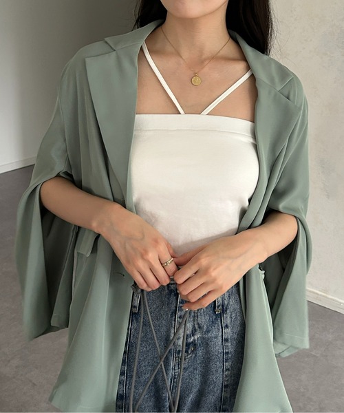 Thevon（ゼボン）の「ホルターネックカップ付きキャミ（キャミソール・レディース・ブラック/オフホワイト/ベージュ/グリーン・FREE）」の2枚目の写真