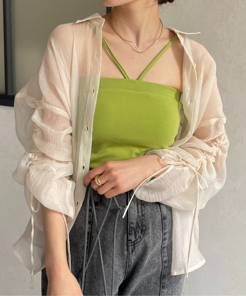 Thevon（ゼボン）の「ホルターネックカップ付きキャミ（キャミソール・レディース・ブラック/オフホワイト/ベージュ/グリーン・FREE）」の4枚目の写真