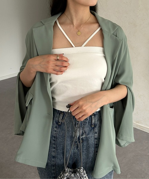 Thevon（ゼボン）の「ホルターネックカップ付きキャミ（キャミソール・レディース・ブラック/オフホワイト/ベージュ/グリーン・FREE）」の5枚目の写真