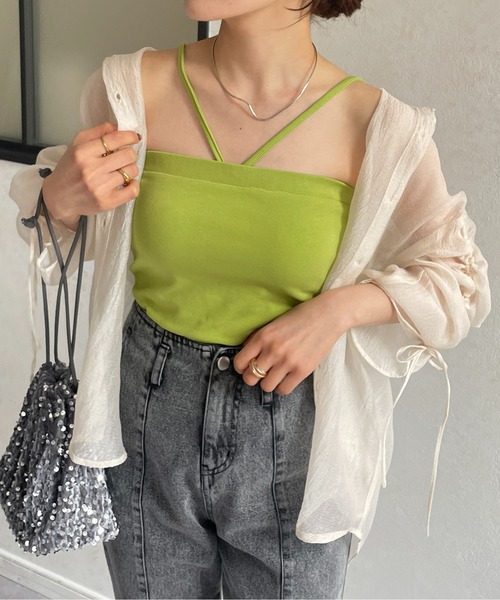 Thevon（ゼボン）の「ホルターネックカップ付きキャミ（キャミソール・レディース・ブラック/オフホワイト/ベージュ/グリーン・FREE）」の12枚目の写真