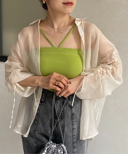 Thevon（ゼボン）の「ホルターネックカップ付きキャミ（キャミソール・レディース・ブラック/オフホワイト/ベージュ/グリーン・FREE）」の11枚目の写真