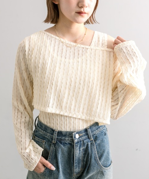mline（エムライン）の「【3色展開】[mline]タンクSETレースプルオーバー（Tシャツ/カットソー・レディース・グリーン/ブラック/アイボリー・FREE）」の2枚目の写真