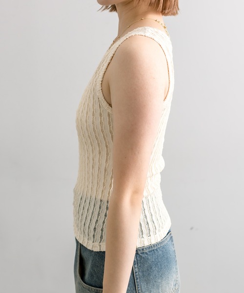 mline（エムライン）の「【3色展開】[mline]タンクSETレースプルオーバー（Tシャツ/カットソー・レディース・グリーン/ブラック/アイボリー・FREE）」の4枚目の写真