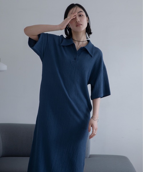 VACANCY（ヴァカンシー）の「JQシャーリングポロロングワンピース（ワンピース・レディース・ブラック/ブルー/ブラウン・FREE/LARGE）」の7枚目の写真