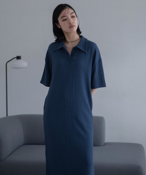 VACANCY（ヴァカンシー）の「JQシャーリングポロロングワンピース（ワンピース・レディース・ブラック/ブルー/ブラウン・FREE/LARGE）」の8枚目の写真