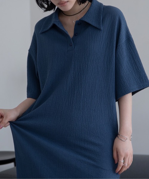 VACANCY（ヴァカンシー）の「JQシャーリングポロロングワンピース（ワンピース・レディース・ブラック/ブルー/ブラウン・FREE/LARGE）」の6枚目の写真