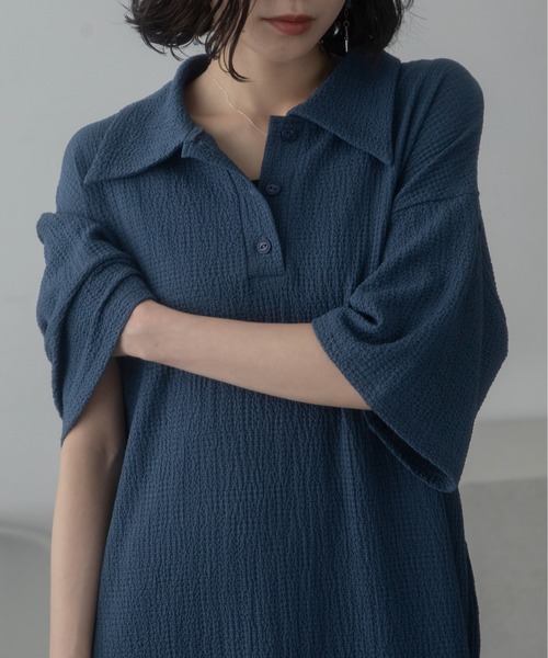 VACANCY（ヴァカンシー）の「JQシャーリングポロロングワンピース（ワンピース・レディース・ブラック/ブルー/ブラウン・FREE/LARGE）」の13枚目の写真