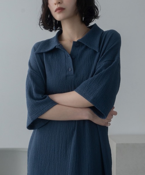 VACANCY（ヴァカンシー）の「JQシャーリングポロロングワンピース（ワンピース・レディース・ブラック/ブルー/ブラウン・FREE/LARGE）」の12枚目の写真