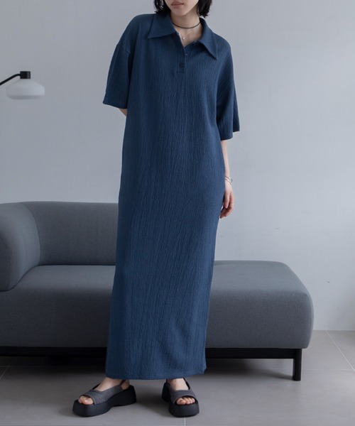 VACANCY（ヴァカンシー）の「JQシャーリングポロロングワンピース（ワンピース・レディース・ブラック/ブルー/ブラウン・FREE/LARGE）」の10枚目の写真