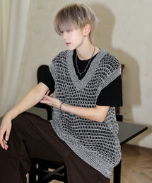 neos（ネオス）の「【neos】ルーズシルエット グラデーション ボーダー メッシュ シアー ニット Vネック ベスト（ベスト・メンズ）」