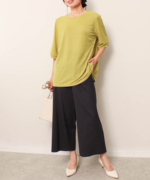 fleur by mint breeze(フルールバイミントブリーズ)の「【L~5L 大きいサイズ】 麻調 ストレッチ ワイドパンツ オフィス ウエストゴム(その他パンツ・レディース・キャメル/ネイビー/ベージュ・LL/3L/4L/5L/L)」の5枚目の写真