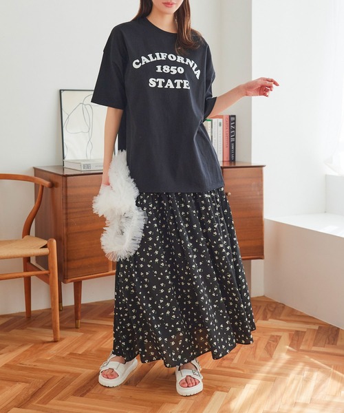 KOBE LETTUCE(コウベレタス)の「花柄ギャザースカート(スカート・レディース・ブラック/オフホワイト・M)」の7枚目の写真