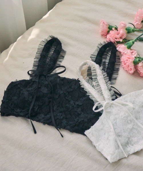 idem(イデム)の「rose flower tulle bustier/フラワーレースビスチェ(ベスト・レディース・ホワイト/ブラック・FREE)」の1枚目の写真