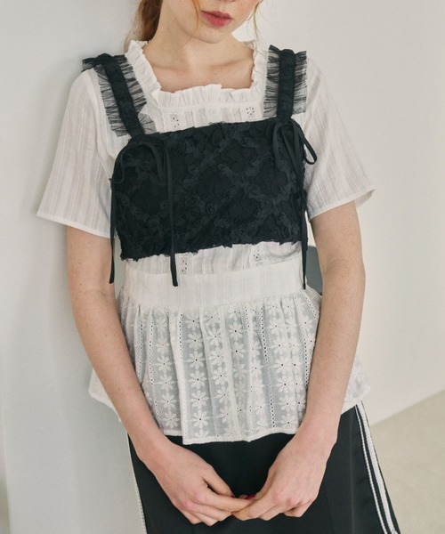idem(イデム)の「rose flower tulle bustier/フラワーレースビスチェ(ベスト・レディース・ホワイト/ブラック・FREE)」の13枚目の写真
