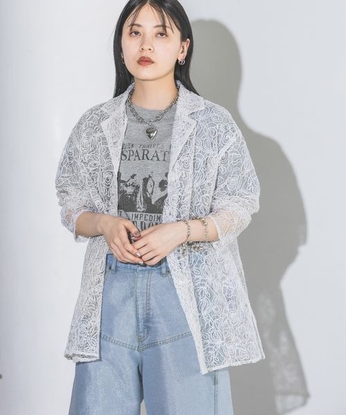 JEANASIS（ジーナシス）の「コードシシュウシアーカイキンシャツ/128239（シャツ/ブラウス・レディース・チャコールグレー/ブラック/オフホワイト・FREE）」の2枚目の写真