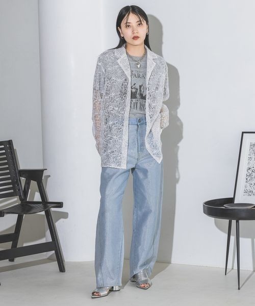 JEANASIS（ジーナシス）の「コードシシュウシアーカイキンシャツ/128239（シャツ/ブラウス・レディース・チャコールグレー/ブラック/オフホワイト・FREE）」の14枚目の写真