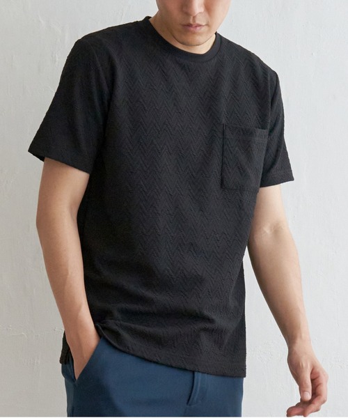 ikka(イッカ)の「ヘリンボンフクレジャカードTシャツ(Tシャツ/カットソー・メンズ・ホワイト/オリーブ/ブラック/グレー・M/L/XL/S)」の3枚目の写真
