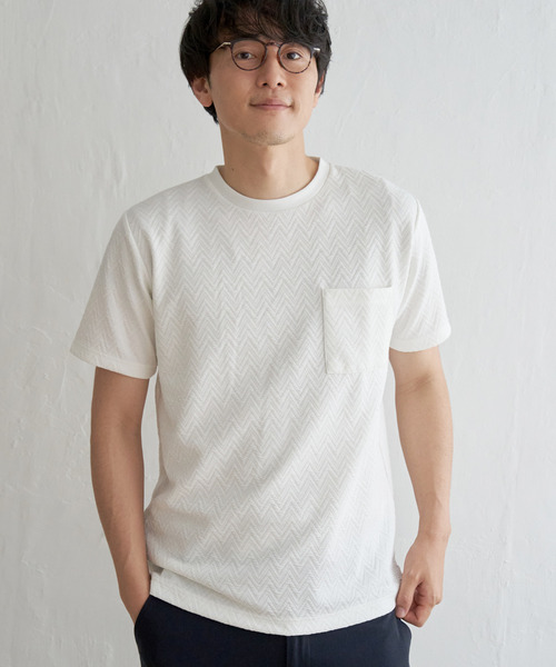 ikka(イッカ)の「ヘリンボンフクレジャカードTシャツ(Tシャツ/カットソー・メンズ・ホワイト/オリーブ/ブラック/グレー・M/L/XL/S)」の5枚目の写真