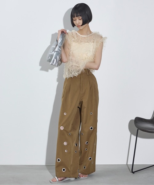 セール】アイレットヘムダブルタックワイドパンツ（チノパンツ