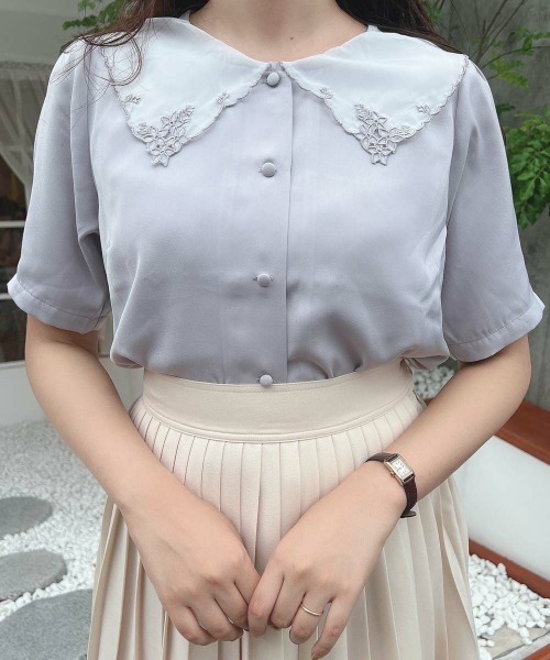 F i.n.t（フィント）の「ペンタス刺繍シアー衿ブラウス/fint（シャツ/ブラウス・レディース・オフホワイト/ラベンダー・FREE）」の5枚目の写真