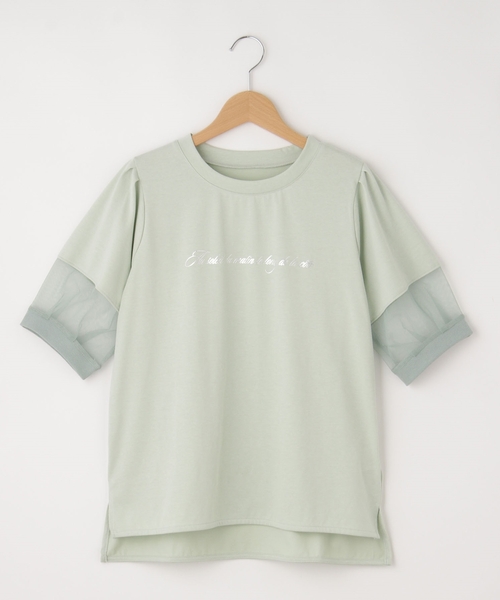&Bridge(アンドブリッジ)の「innowave(イノウェーブ) ロゴ入りチュール袖カットソー(Tシャツ/カットソー・レディース・ブラック/ホワイト系/グリーン系・02)」の4枚目の写真